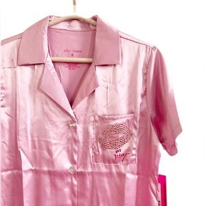 Betsey Johnson Pink Satin Pajama Shirt Dress, S